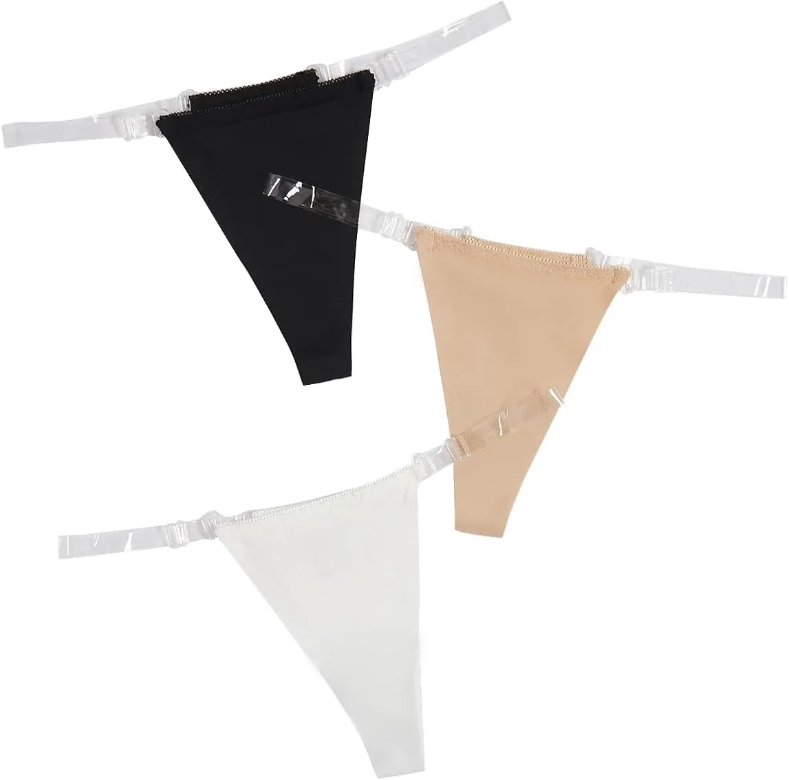 GORGLITTER Women's 3 Pack Clear Strap G String Thongs No Show Invisible Underwear Low Rise Panties