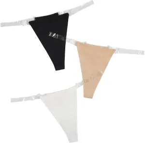 GORGLITTER Women's 3 Pack Clear Strap G String Thongs No Show Invisible Underwear Low Rise Panties