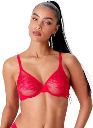 Gossard Women's Glossies Lace Sheer Bra, Red (Chilli Red), 36DD