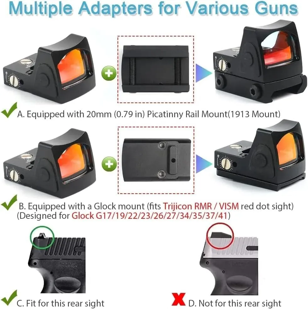 GOTICAL – Combo of 2 - RMR Cover Plate for Glock 17 19 26 Cut Slides with Front and Rear Sight RMT S2