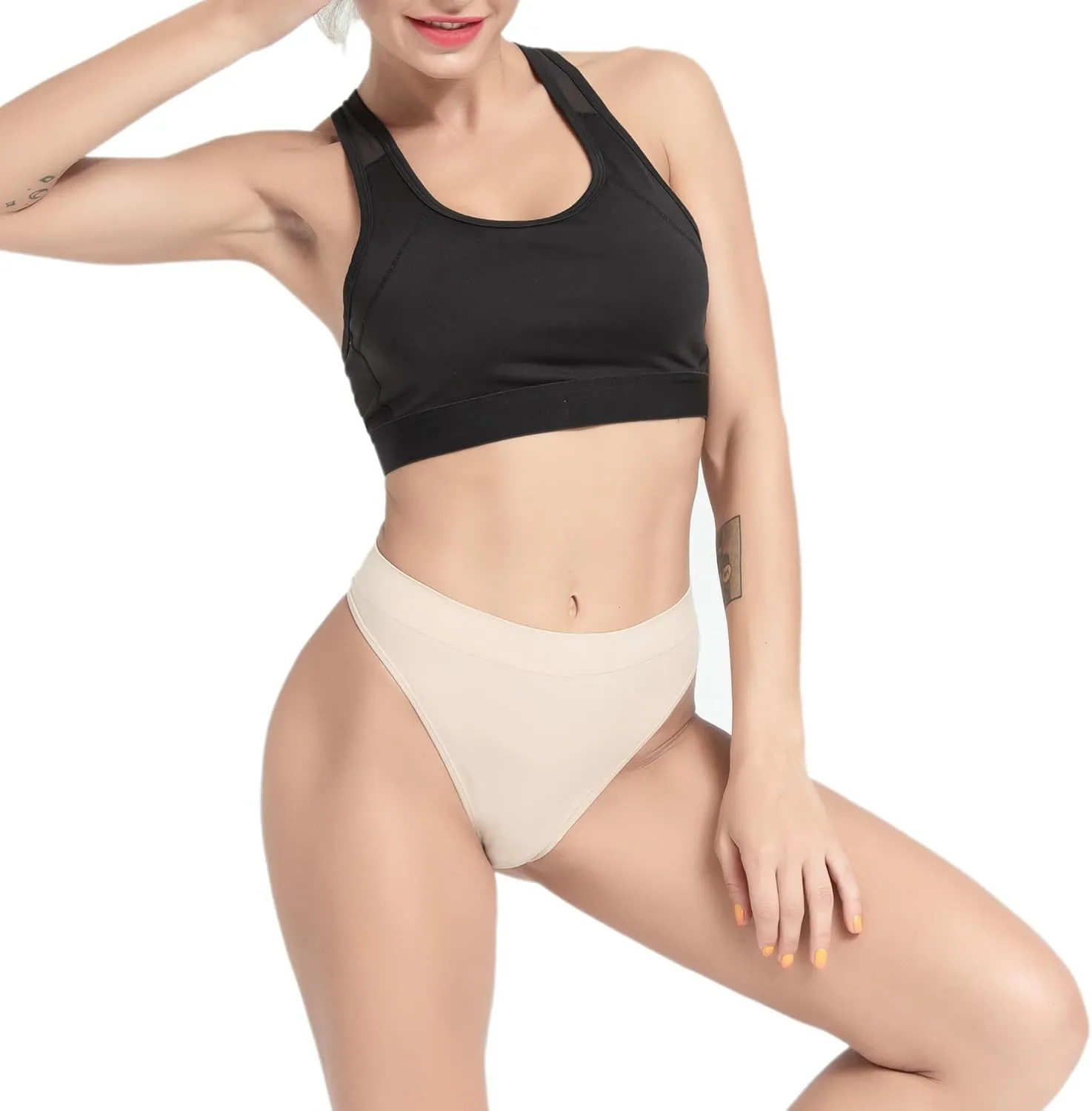 GRANKEE Women's Breathable Seamless Thong Panties No Show Underwear Pack