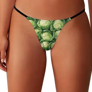 Green Cabbage Pattern Sexy Thongs for Women Breathable G String Lingerie Low Rise Stretch Panties Underwear