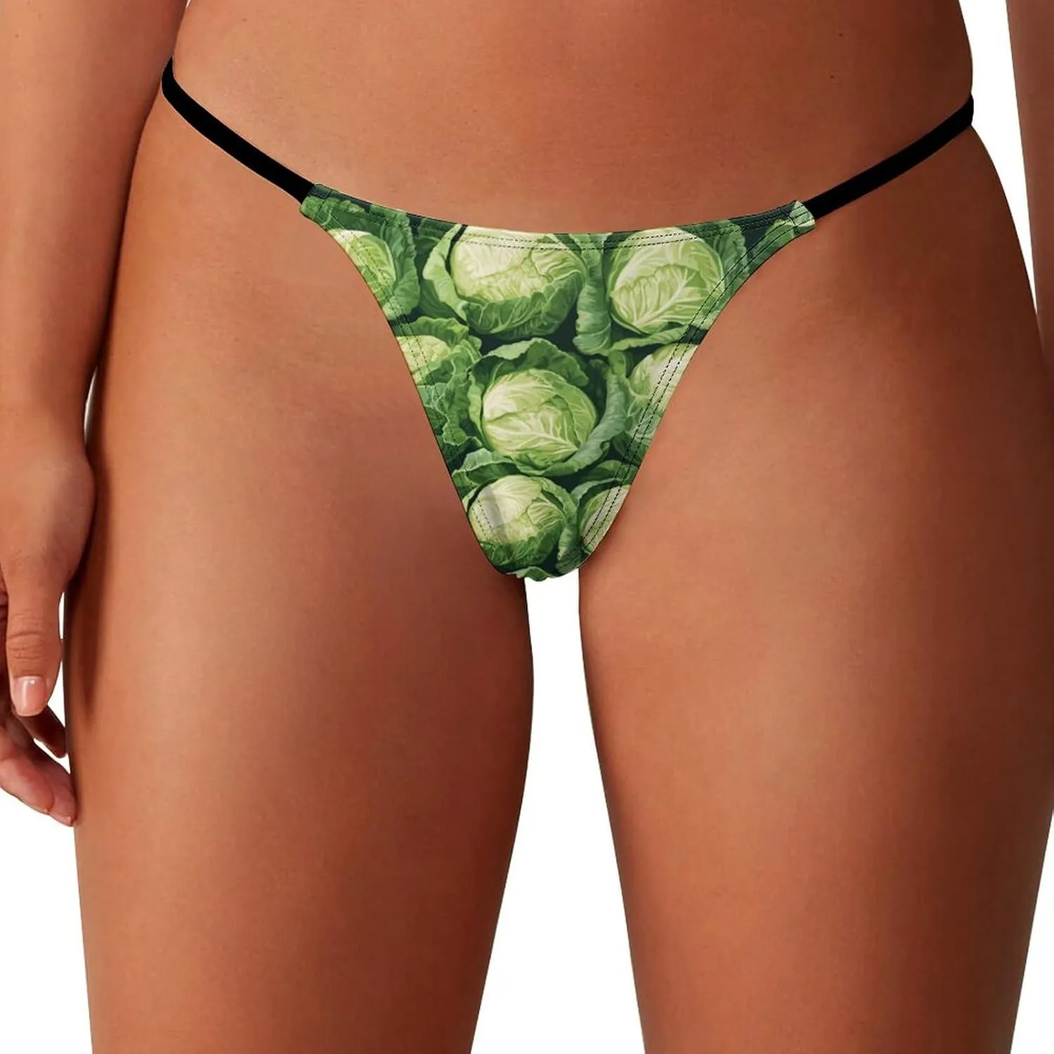 Green Cabbage Pattern Sexy Thongs for Women Breathable G String Lingerie Low Rise Stretch Panties Underwear