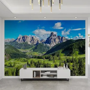 Green Grassland Mountains Wall Murals Alpine Hills Senko Village Large Wall Murals Wall Decal Stickers Good Adhesion Clear Picture for Company Sofa Wall Kids Room - 59" W x 39.4" H