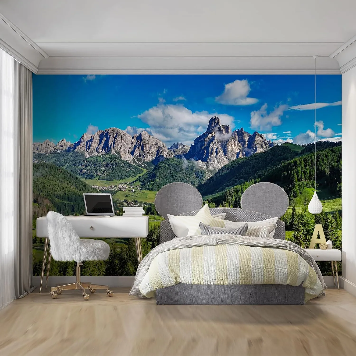 Green Grassland Mountains Wall Murals Alpine Hills Senko Village Large Wall Murals Wall Decal Stickers Good Adhesion Clear Picture for Company Sofa Wall Kids Room - 59" W x 39.4" H