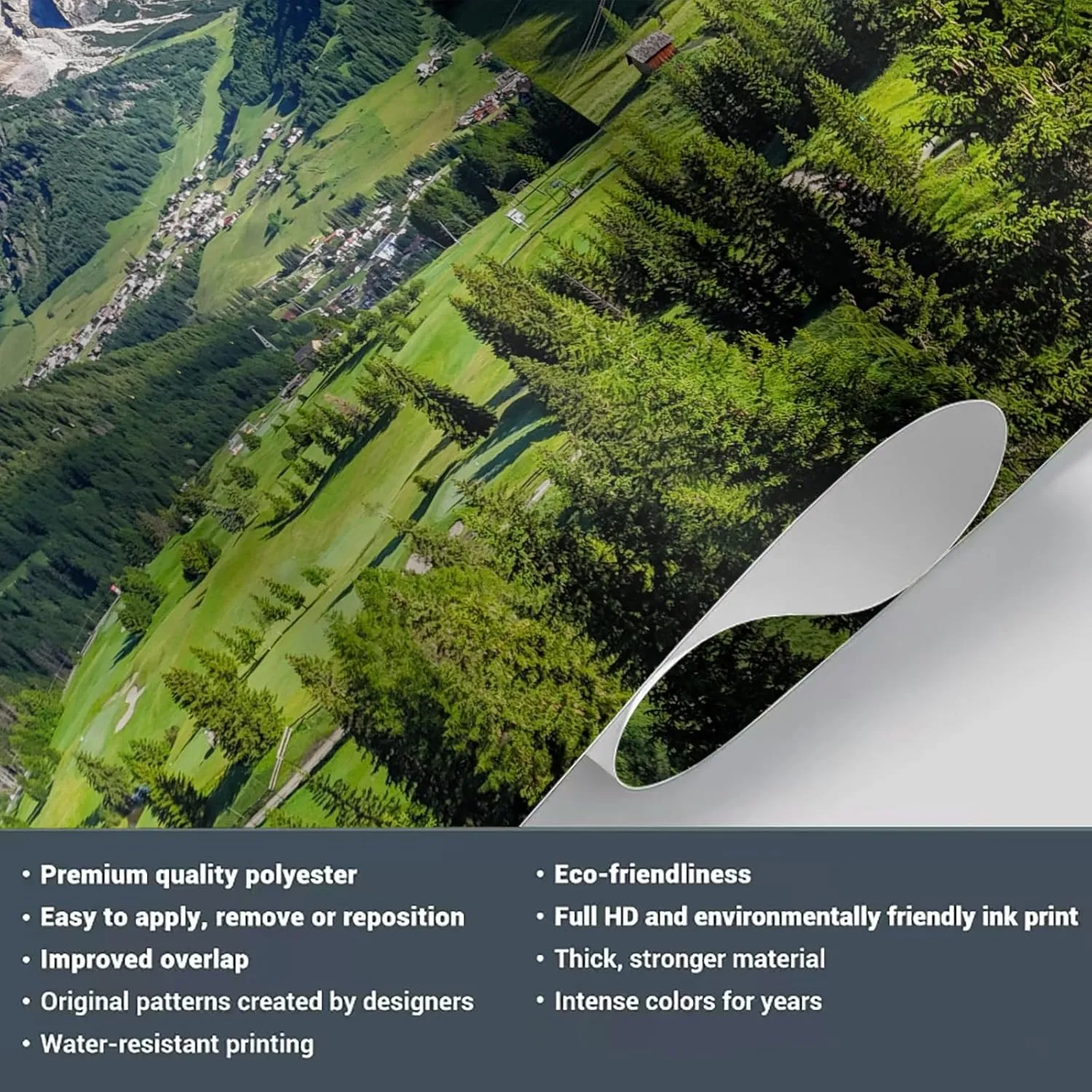 Green Grassland Mountains Wall Murals Alpine Hills Senko Village Large Wall Murals Wall Decal Stickers Good Adhesion Clear Picture for Company Sofa Wall Kids Room - 59" W x 39.4" H