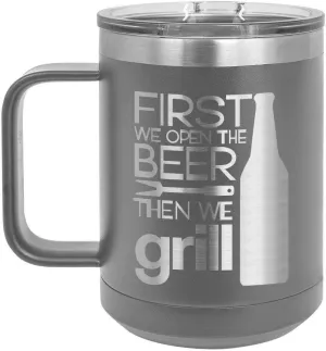 Grill Things GRAY 15 oz Coffee Cup w/Slide Top Lid | Insulated Travel Coffee Mug | BBQ & Grilling Gift Idea For Men Who Have Everything, Dad & Grandpa | Compare To Yeti Rambler | ONLYGIFTS.COM
