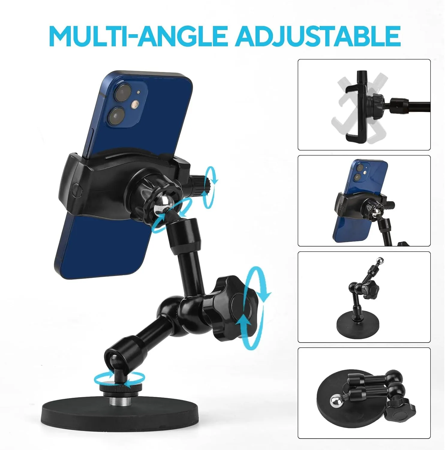 Gym Phone Holder Magnetic Phone Holder with Magnet Base Attach to Metal Surface, Accessories for Gym Tractor Boat Forklift Truck, Multi-Angle Rotatable Arm, for All Smartphones