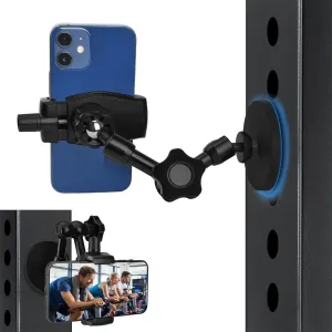 Gym Phone Holder Magnetic Phone Holder with Magnet Base Attach to Metal Surface, Accessories for Gym Tractor Boat Forklift Truck, Multi-Angle Rotatable Arm, for All Smartphones