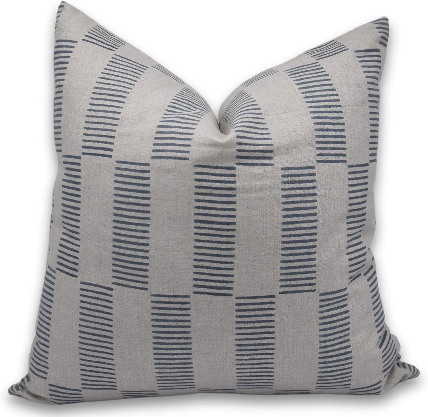 Hand Block Printed Pure Linen 18x18 Inch Artisan-Made Neutral Accent Throw Cushion Covers Decoration for Sofa, Couch, Chair, Outdoor, Farmhouse, Living Room (Zig-Zag-Grey)