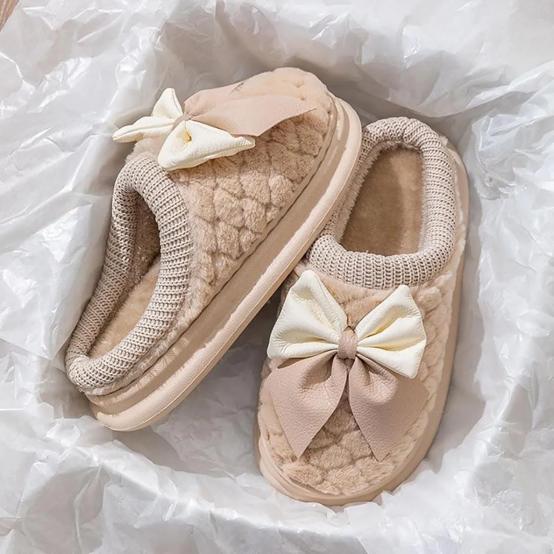HANDKEI Women's Slippers Cute Rabbit Winter Anti slip Home Slippers Warm Plush Non slip Indoor and Outdoor Shoes