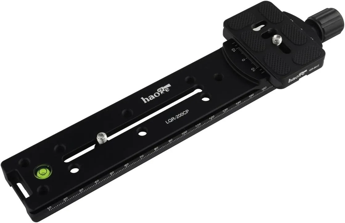 Haoge 200mm Nodal Slide Double Dovetail Focusing Rail Plate with Metal Quick Release Clamp and 60mm Plate for Camera Panoramic Panorama Close Up Macro Shoot fit Arca Swiss RRS Benro Kirk