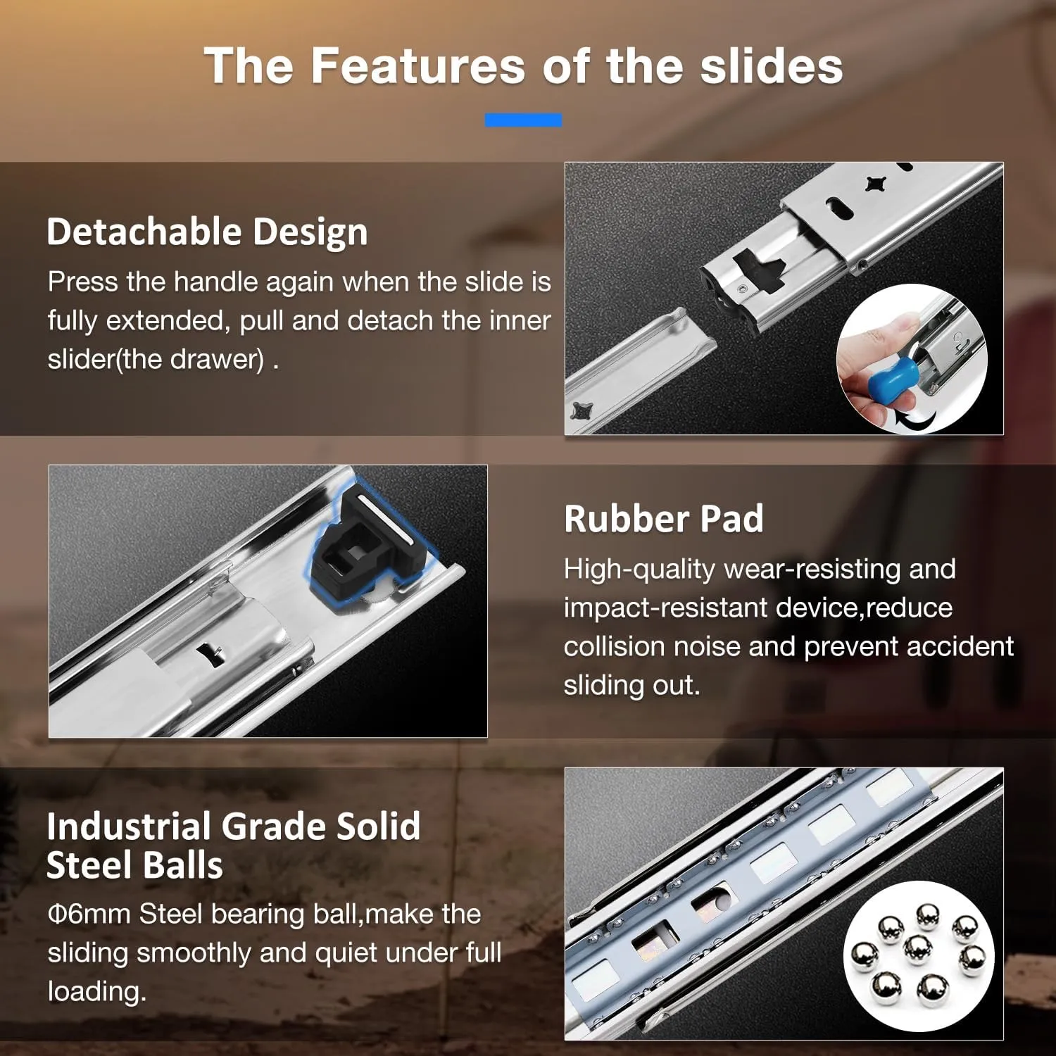 Heavy Duty Drawer Slides Full Extension Locking Runners with Lock 16 18 20 22 24 26 28 30 32 34 36 38 40 Inch Side Mount Ball Bearing Rails 500 Lb (Load:250 lb (with Lock) -W:53mm, 22 inch)
