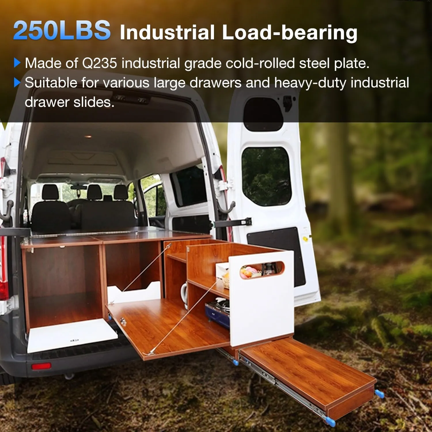 Heavy Duty Drawer Slides Full Extension Locking Runners with Lock 16 18 20 22 24 26 28 30 32 34 36 38 40 Inch Side Mount Ball Bearing Rails 500 Lb (Load:250 lb (with Lock) -W:53mm, 22 inch)