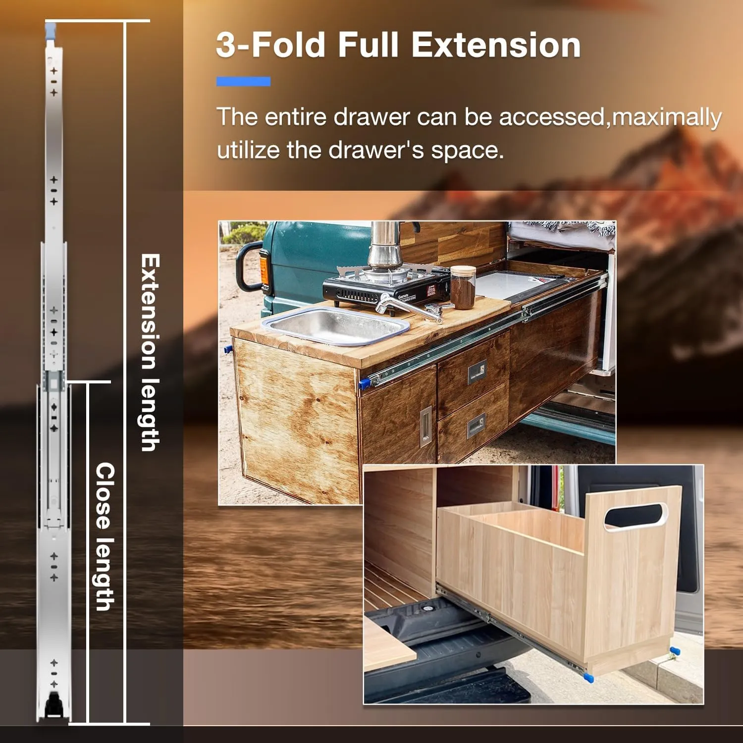 Heavy Duty Drawer Slides Full Extension Locking Runners with Lock 16 18 20 22 24 26 28 30 32 34 36 38 40 Inch Side Mount Ball Bearing Rails 500 Lb (Load:250 lb (with Lock) -W:53mm, 22 inch)