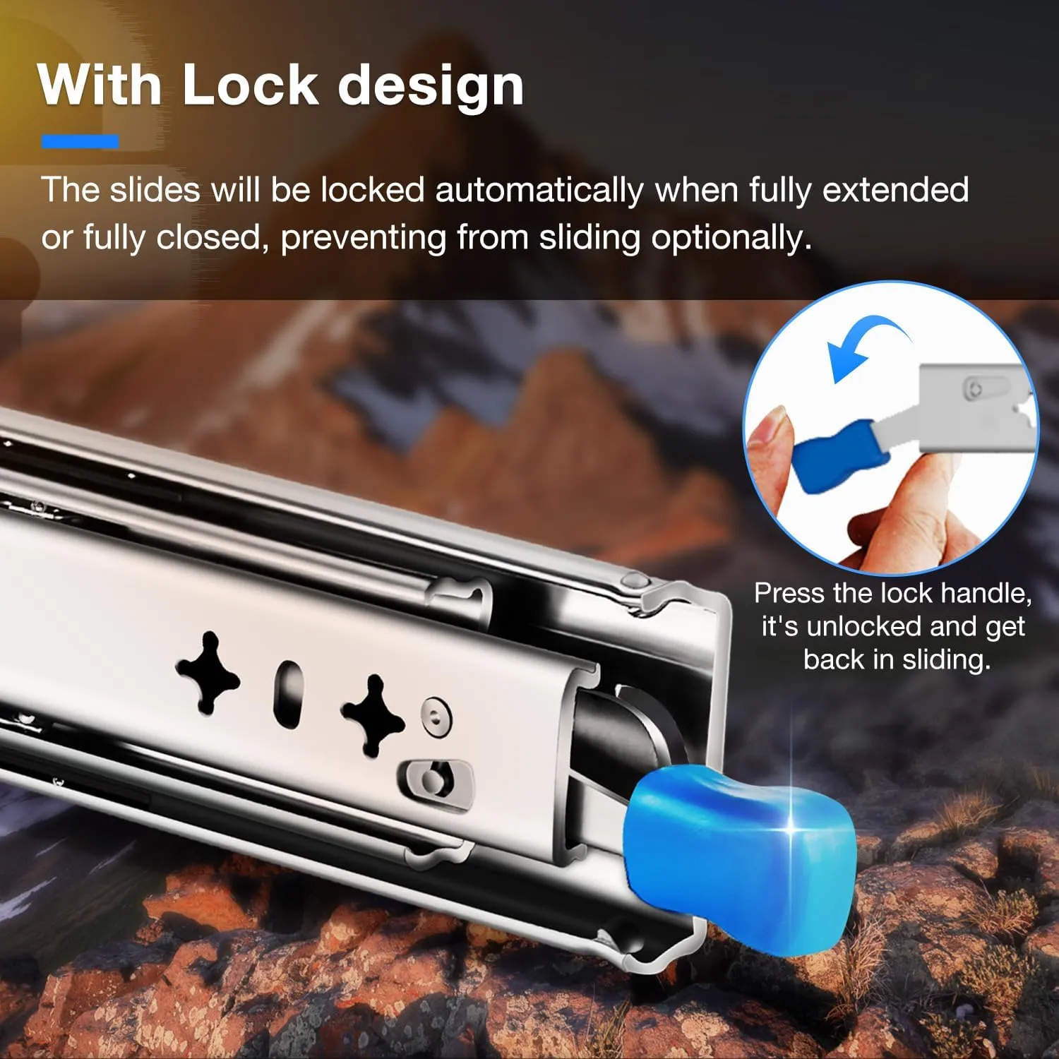 Heavy Duty Drawer Slides Full Extension Locking Runners with Lock 16 18 20 22 24 26 28 30 32 34 36 38 40 Inch Side Mount Ball Bearing Rails 500 Lb (Load:250 lb (with Lock) -W:53mm, 22 inch)