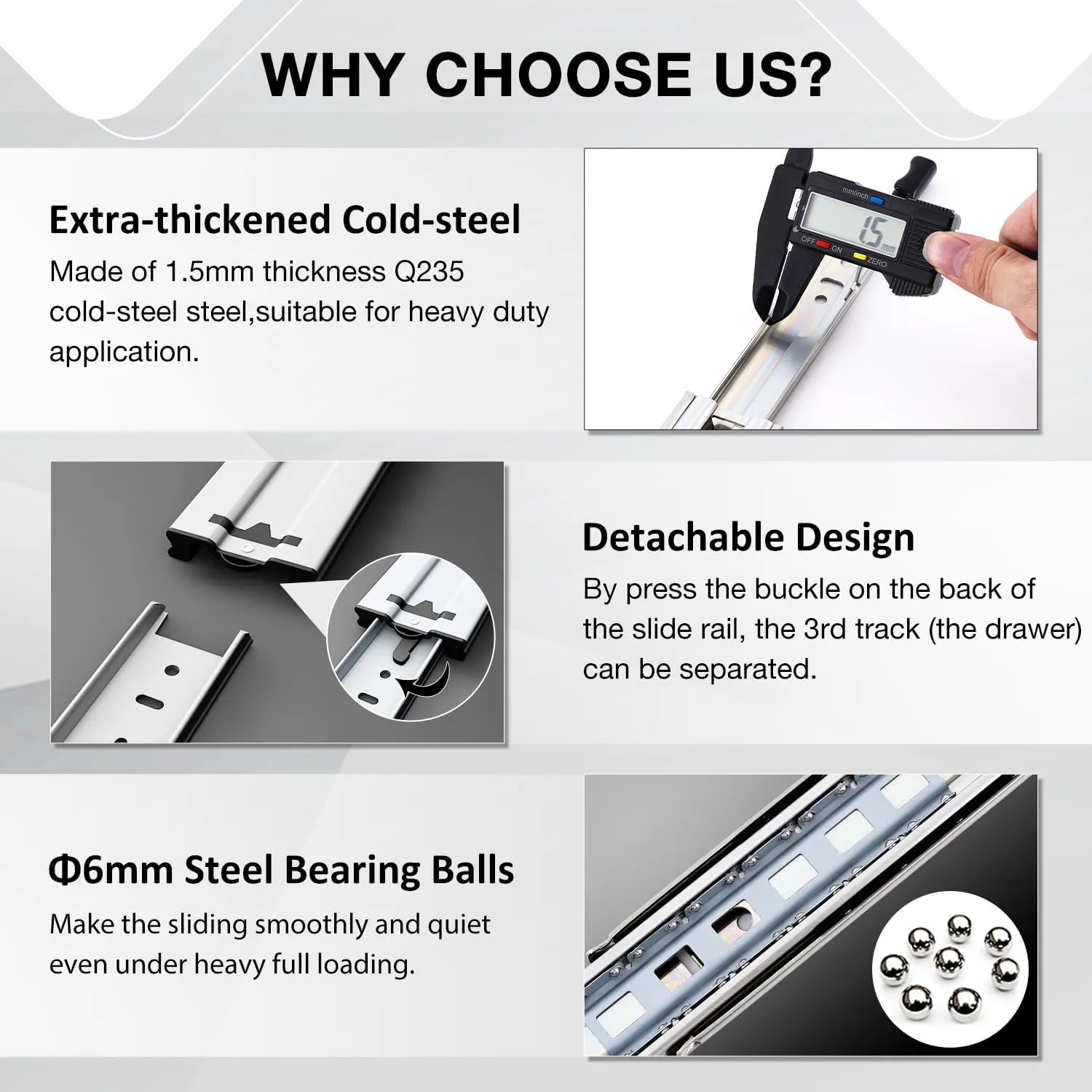 Heavy Duty Locking Drawer Slides Full Extension Runners with Lock 12 14 16 18 20 22 24 26 28 30 32 34 36 38 40 Inch Side Mount Ball Bearing Rails Track Glides 150 Lbs (Without Lock, 12 inch)
