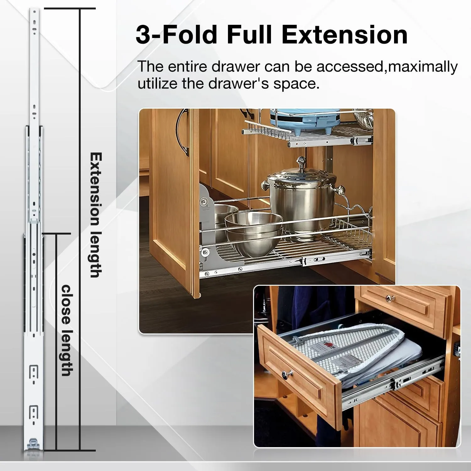 Heavy Duty Locking Drawer Slides Full Extension Runners with Lock 12 14 16 18 20 22 24 26 28 30 32 34 36 38 40 Inch Side Mount Ball Bearing Rails Track Glides 150 Lbs (Without Lock, 12 inch)