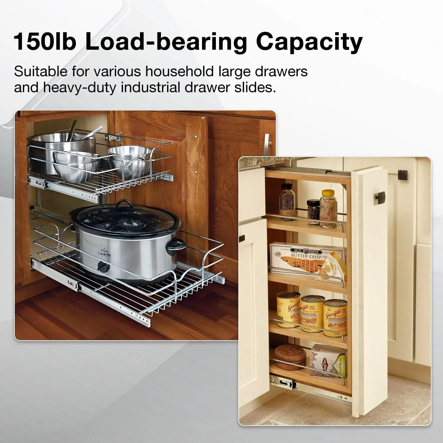 Heavy Duty Locking Drawer Slides Full Extension Runners with Lock 12 14 16 18 20 22 24 26 28 30 32 34 36 38 40 Inch Side Mount Ball Bearing Rails Track Glides 150 Lbs (Without Lock, 12 inch)