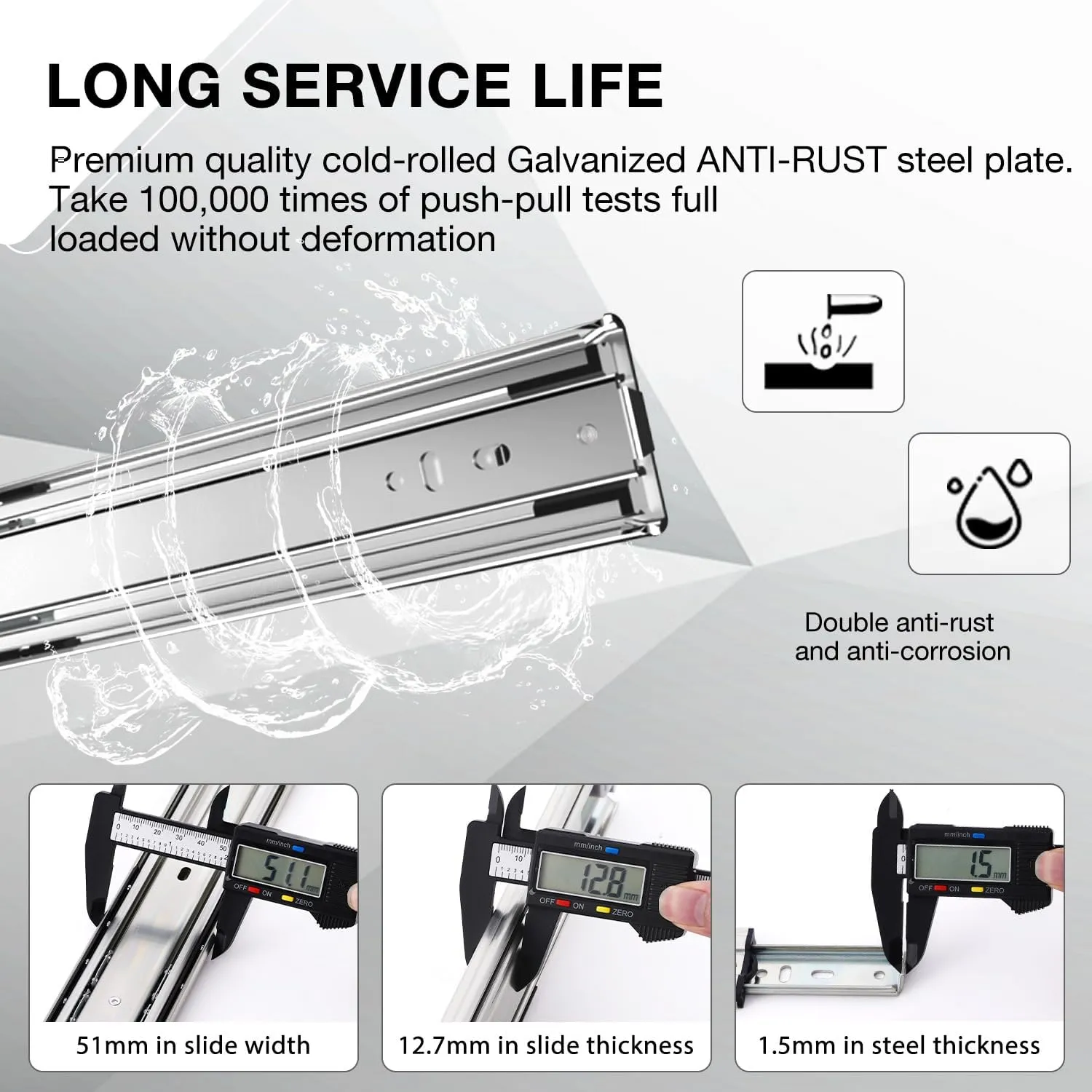 Heavy Duty Locking Drawer Slides Full Extension Runners with Lock 12 14 16 18 20 22 24 26 28 30 32 34 36 38 40 Inch Side Mount Ball Bearing Rails Track Glides 150 Lbs (Without Lock, 16 inch)