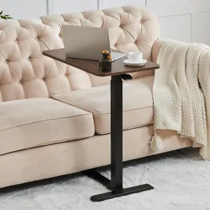 Height Adjustable Overbed Table with Hidden Wheels, Mobile Standing Desk Hospital Bed Table Laptop Bedside Sofa Side Table, 16" D x 28" W Multi-Purpose Rolling Overbed Table, Walnut Brown