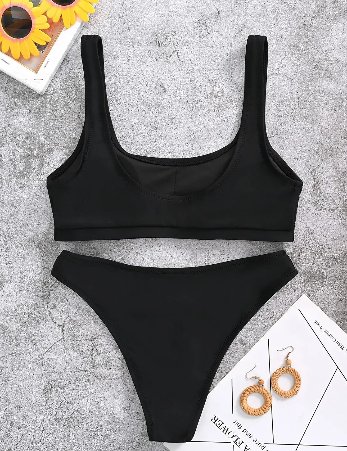 High Cut Bikini Sets for Women Two Piece Swimsuit Crop Top Brazilian Thong Bathing Suit