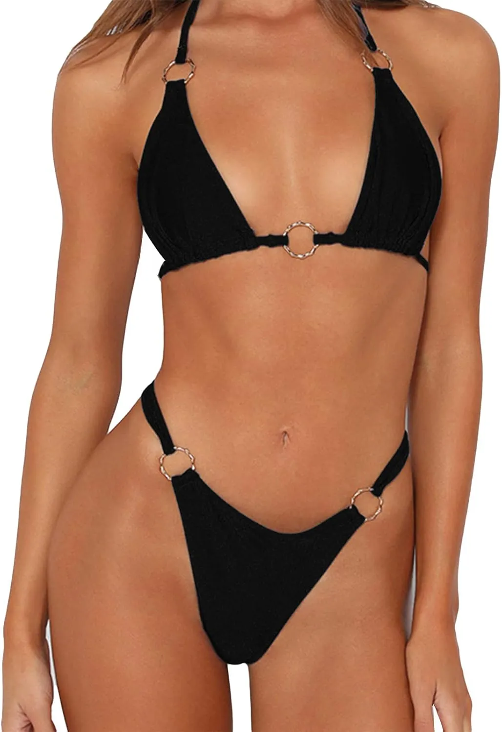 High Waisted Bikini Push Up Bandage Tummy Control Swimwear High Waisted Leg Two Pieces Swimsuit Sets for Women Juniors
