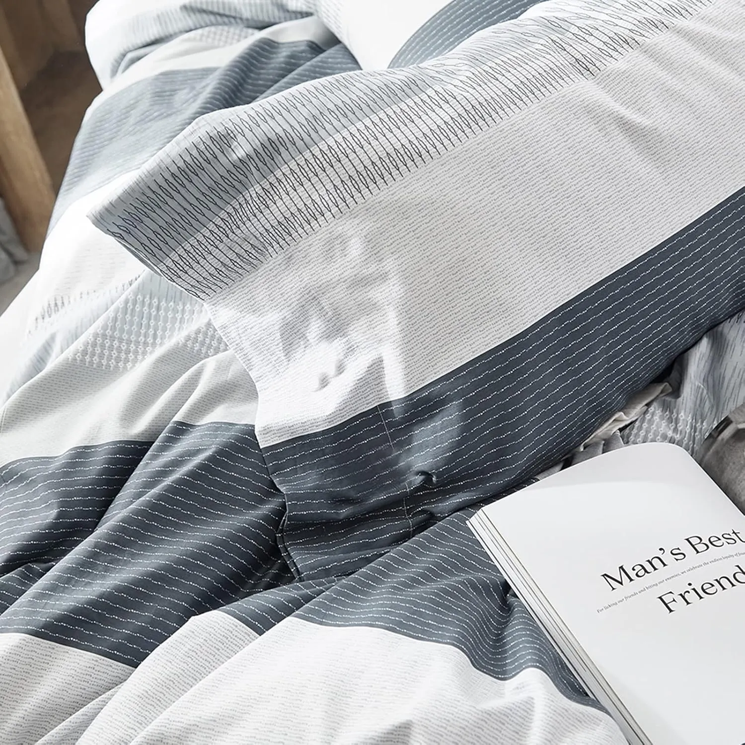 HighBuy Teen Kids Striped Duvet Cover Full Cotton Bedding Comforter Cover Set Full for Boys Girls Gray White Modern Gingham Bedding Set 3 Pieces Full Duvet Cover Set with 2 Pillow Shams