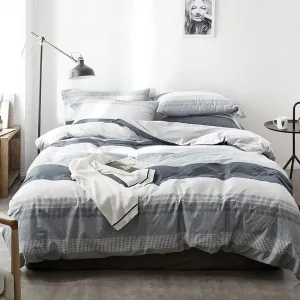 HighBuy Teen Kids Striped Duvet Cover Full Cotton Bedding Comforter Cover Set Full for Boys Girls Gray White Modern Gingham Bedding Set 3 Pieces Full Duvet Cover Set with 2 Pillow Shams