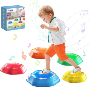 Holyton Music Light Up Stepping Stones for Kids, 5-Pack Sensory Balance Stones, Non-Slip Toddler Stepping Toys for Ages 3-8, Ideal for Sensory Training & Great Gift for Indoor & Outdoor Play