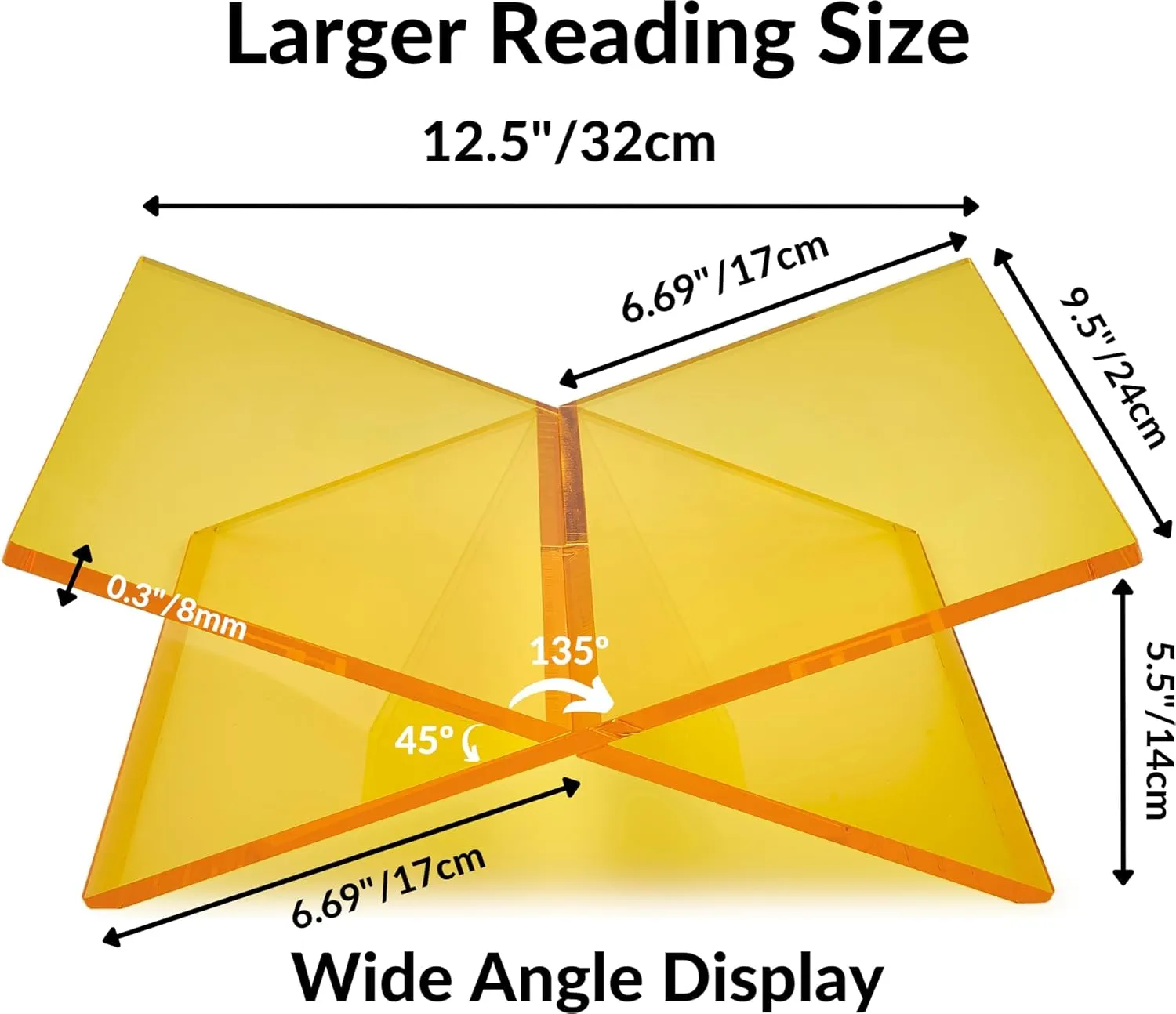 Honygebia Gold Acrylic Book Stands - Cross Frame Acrylic Book Holder, Open Bookstand for Display and Reading, Suitable for Art, Bible, Cookbook, Easel, Magazine, Textbooks 12.5" x 9.5" x 5.5"