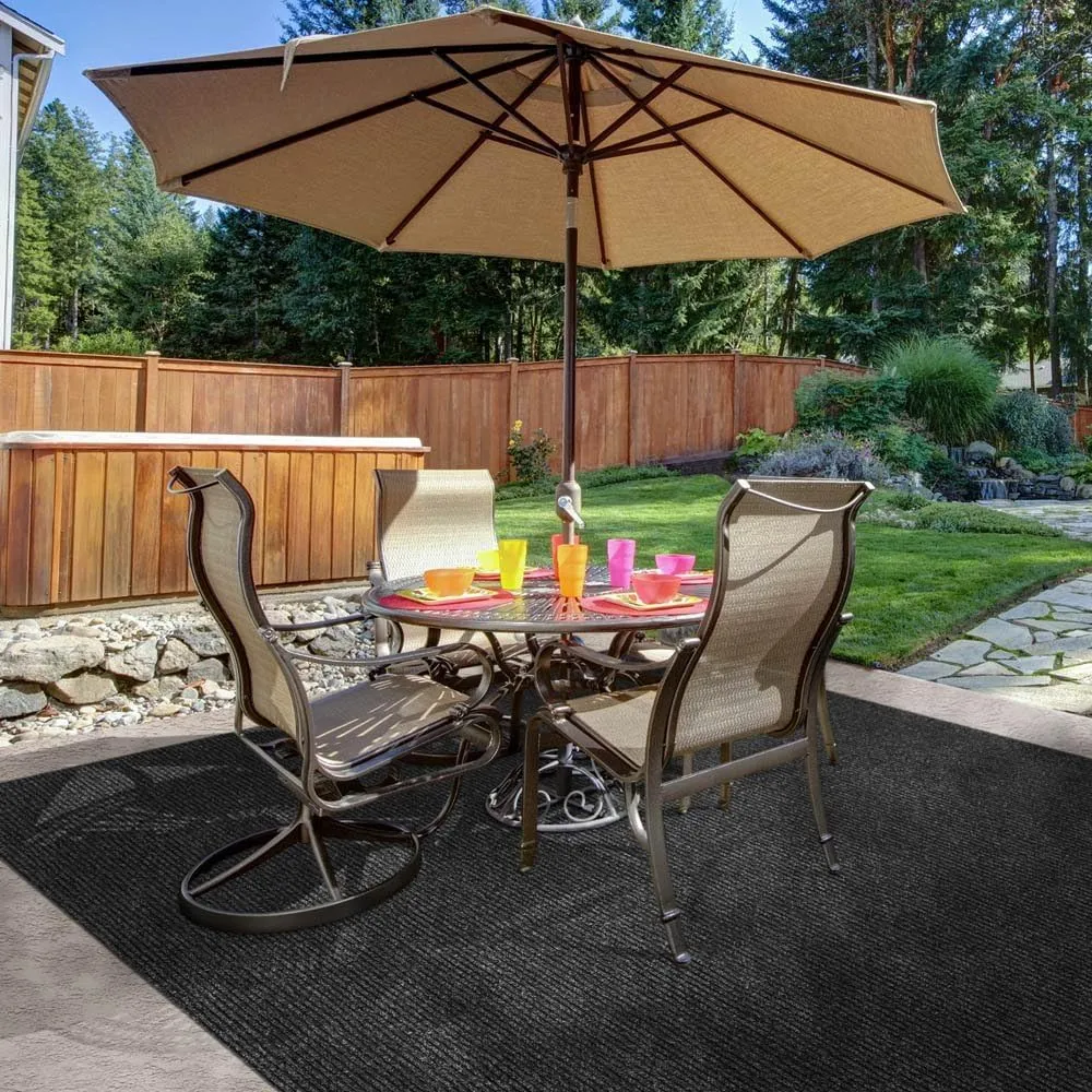 House, Home and More Heavy-Duty Ribbed Indoor Outdoor Carpet with Rubber Marine Backing - Charcoal Black - 6 Feet X 30 Feet