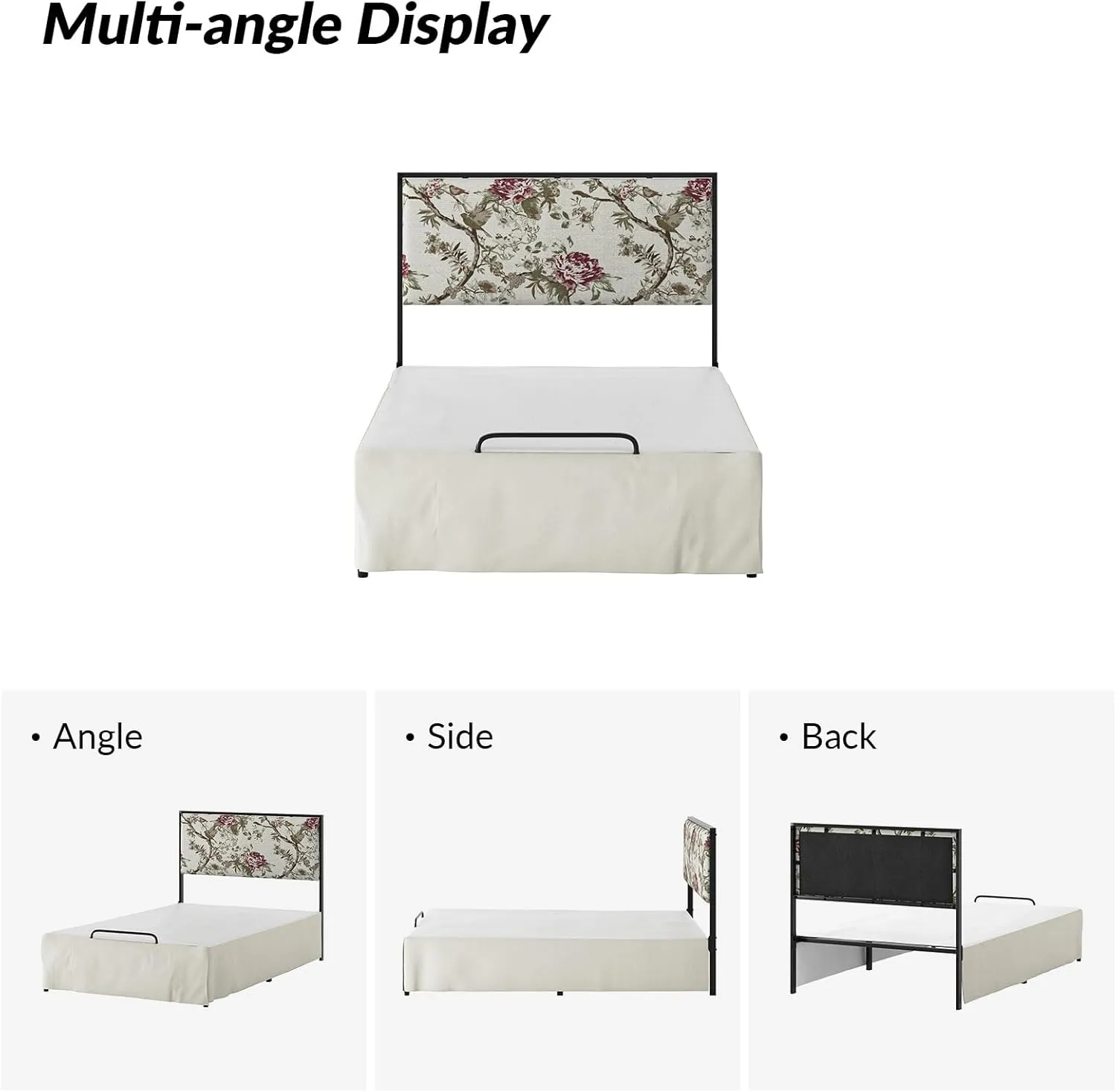 HULALA HOME Bed Frame Twin Size with Removable Bed Covers,Machine Washable Slipcover for Headboard,Flower