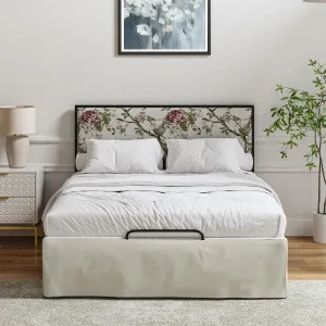 HULALA HOME Bed Frame Twin Size with Removable Bed Covers,Machine Washable Slipcover for Headboard,Flower