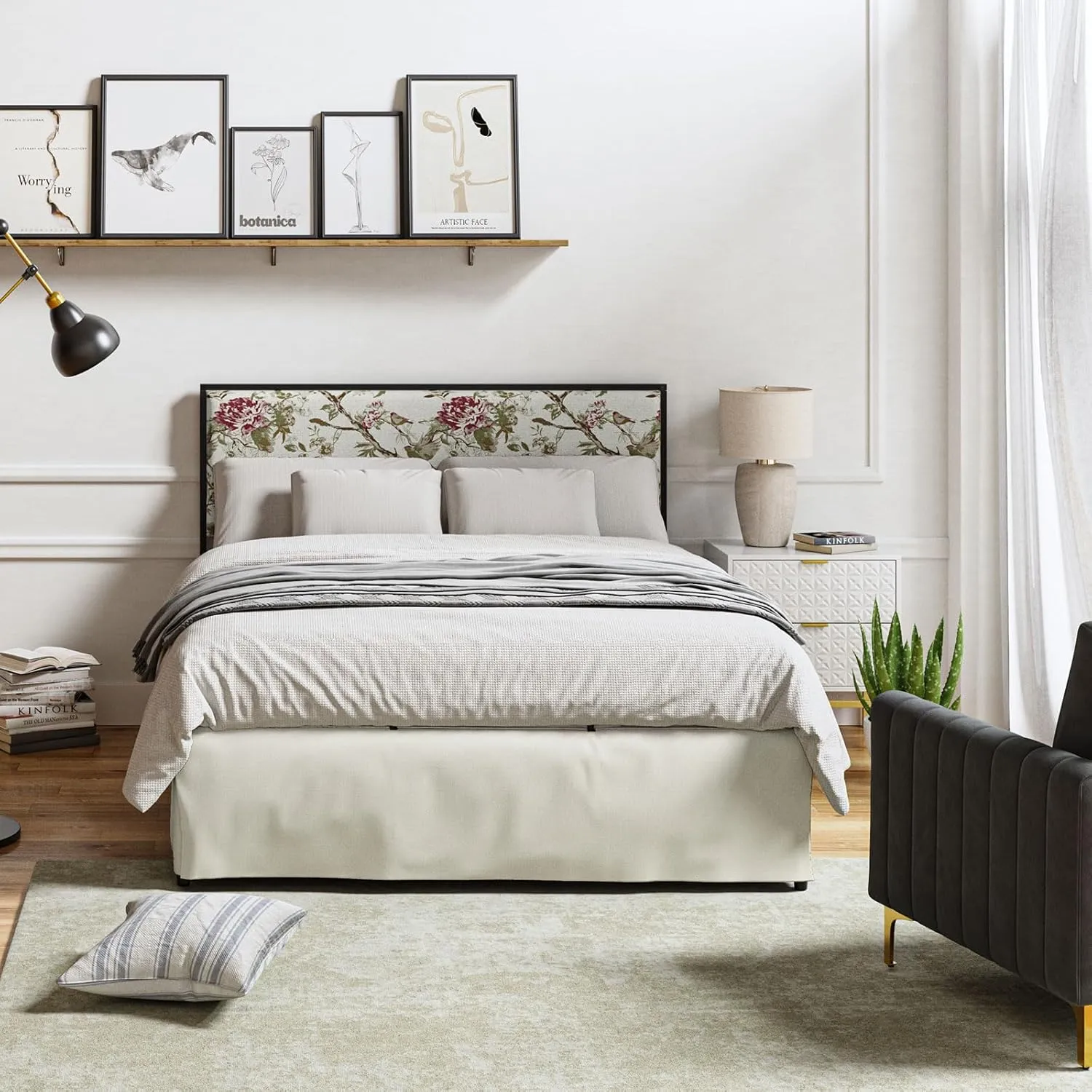 HULALA HOME Bed Frame Twin Size with Removable Bed Covers,Machine Washable Slipcover for Headboard,Flower