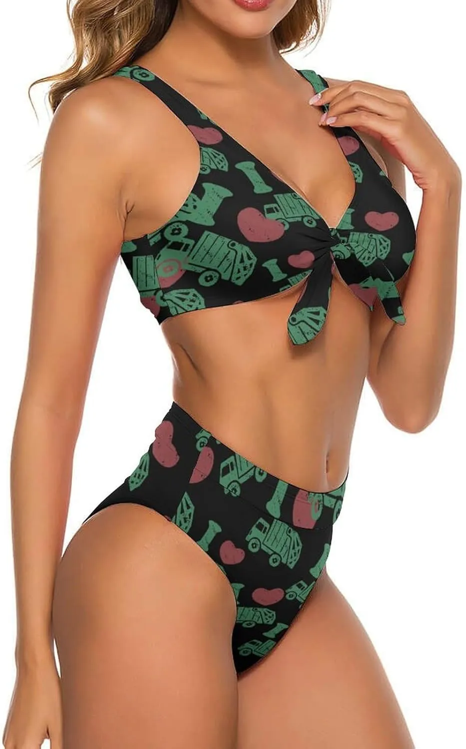 I Love Garbage Truck Women's Bikini Set Swimsuits 2 Piece Bathing Suit Lace-up