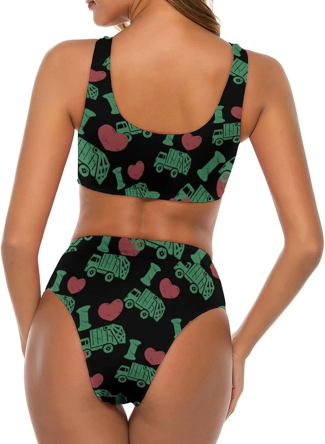 I Love Garbage Truck Women's Bikini Set Swimsuits 2 Piece Bathing Suit Lace-up