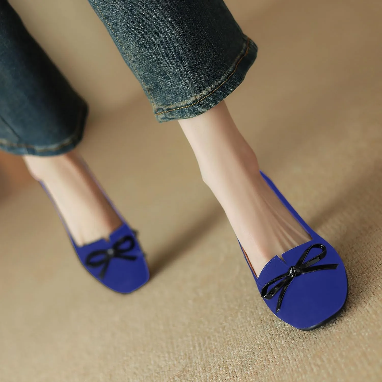 iadore Women Fashion High Chunky Heel Shoes Retro Suede Bowknot Slip on Round Toe Comfortable Dress Pumps Size 5-12 US