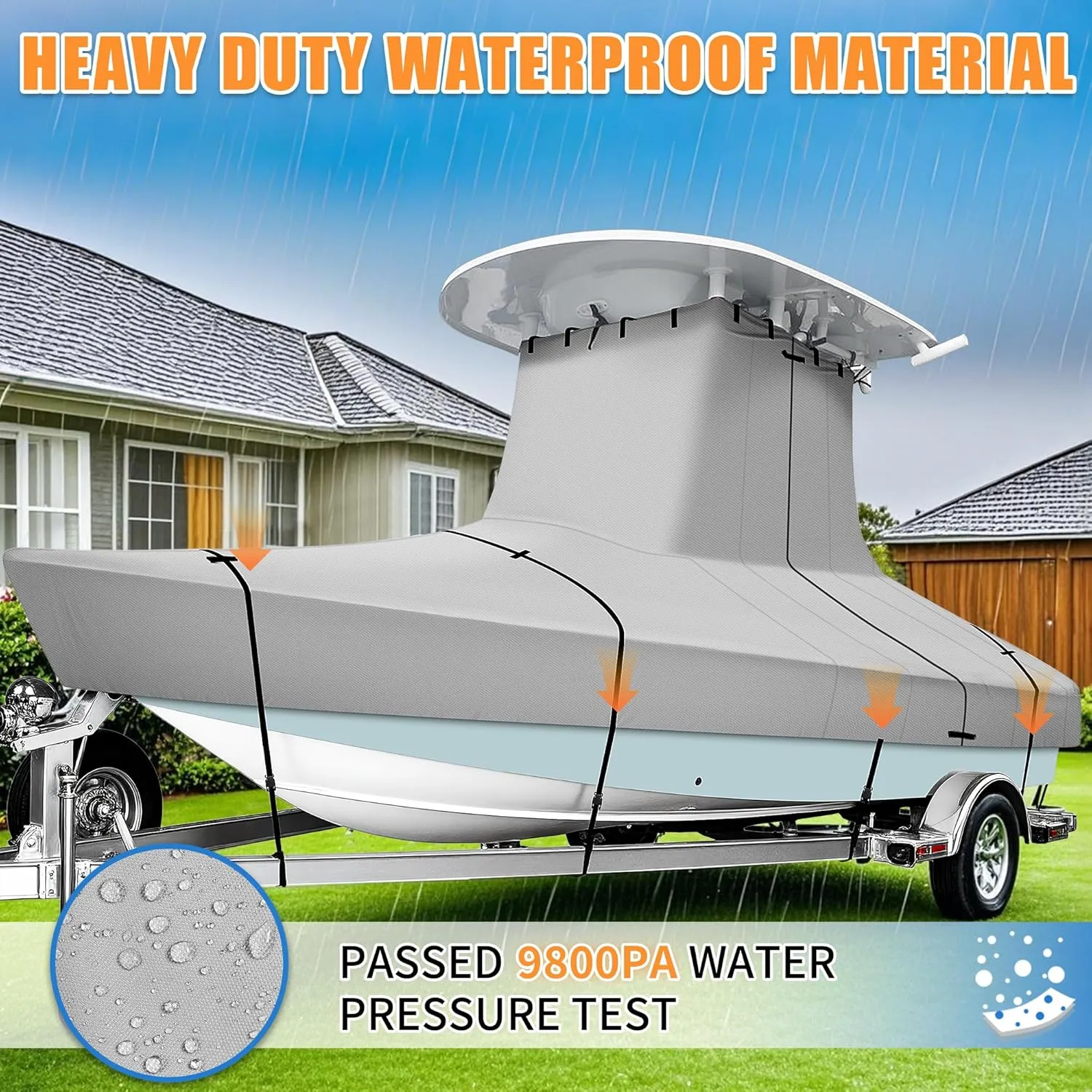 iCOVER T-Top Boat Cover, 600D Heavy Duty Marine Grade Waterproof Tear Resistant Boat Cover for Center Console Boat with T TOP Roof, Fits 22'-24' Long Beam Width up to 116", Grey