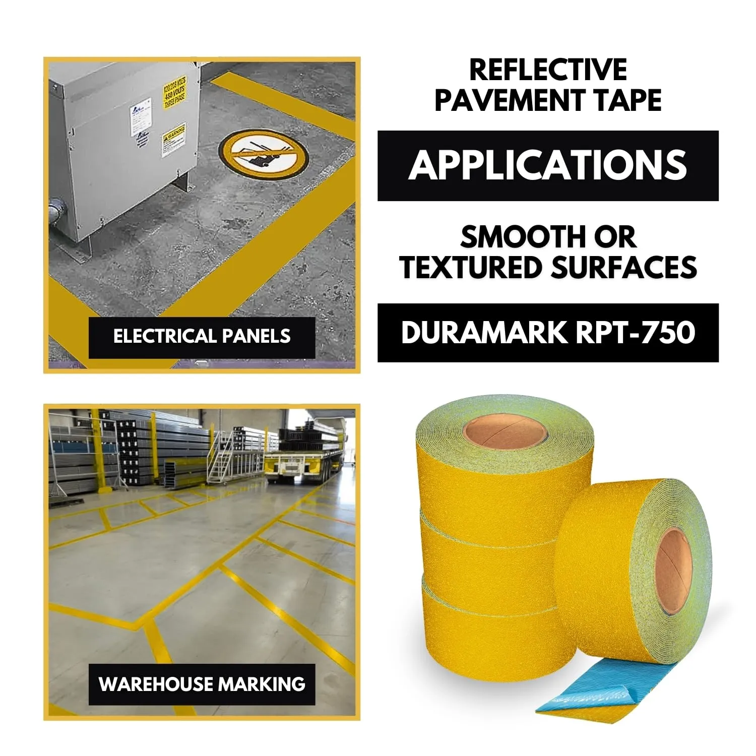 ifloortape DuraMark RPT-750 Yellow Reflective Pavement Marking Tape – Bast Certified Slip Resistant Premium Durability Outdoor Heavy-Duty Rubber Base (3 Inches x 18 Feet)