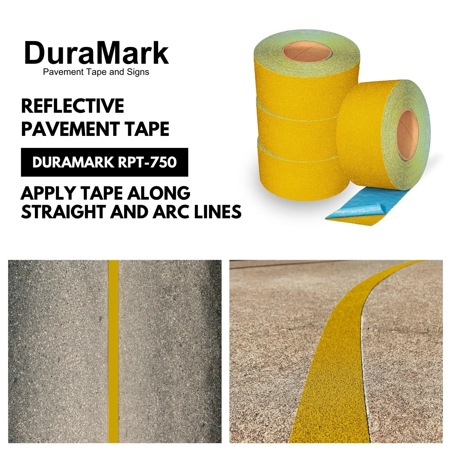 ifloortape DuraMark RPT-750 Yellow Reflective Pavement Marking Tape – Bast Certified Slip Resistant Premium Durability Outdoor Heavy-Duty Rubber Base (3 Inches x 18 Feet)
