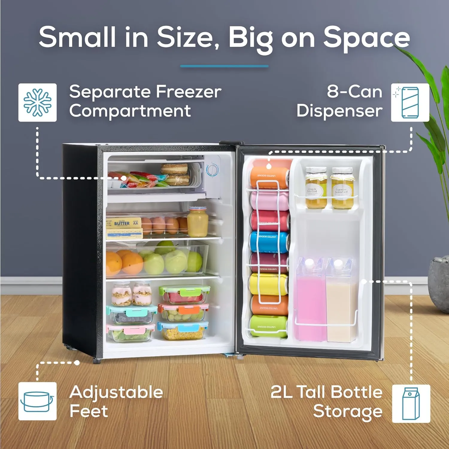 Igloo 2.6 Cu.Ft. Compact Refrigerator with Freezer, 2 Shelfs, Perfect for Homes, Offices, Dorms, Platinum