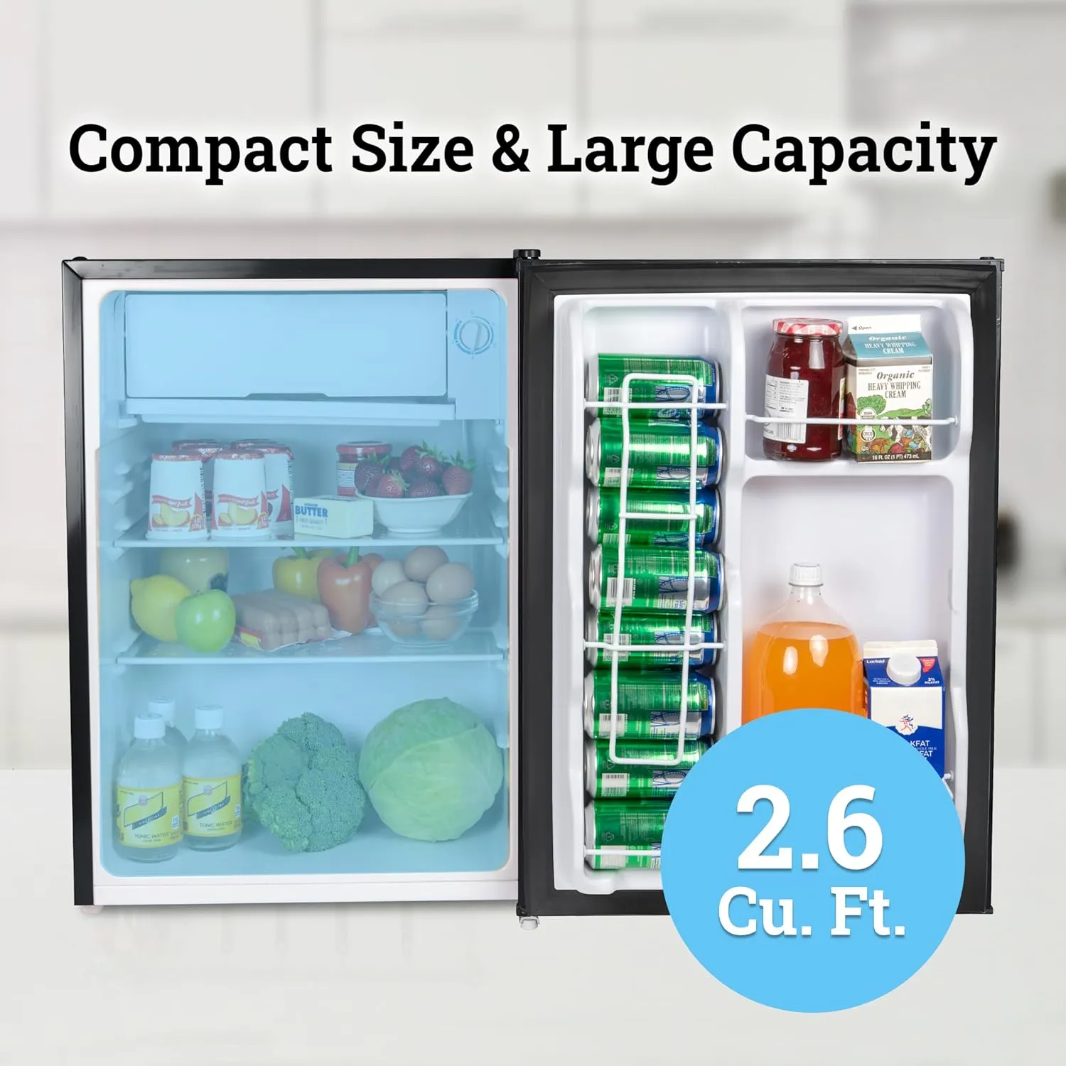 Igloo 2.6 Cu.Ft. Compact Refrigerator with Freezer, 2 Shelfs, Perfect for Homes, Offices, Dorms, Platinum