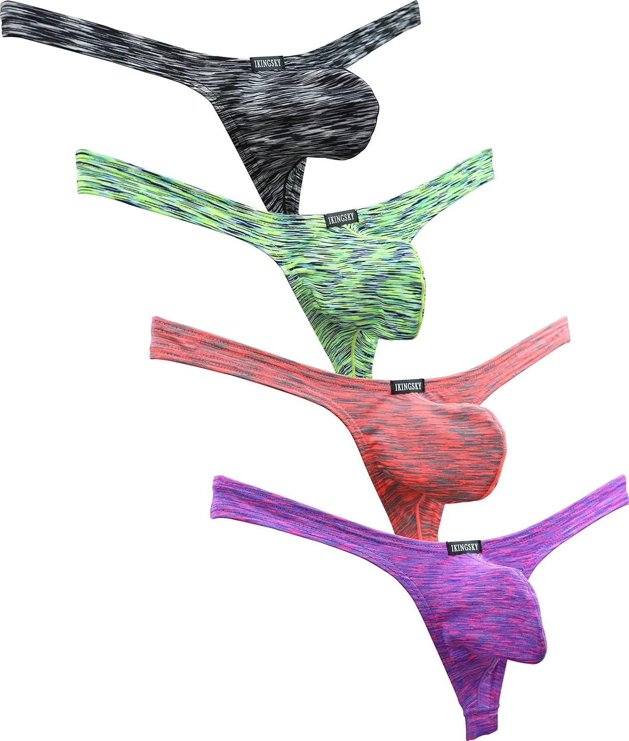 IKINGSKY Men's Colorful Big Pouch Thong Underwear Sexy Low Rise Bulge Mens T-back Under Panties