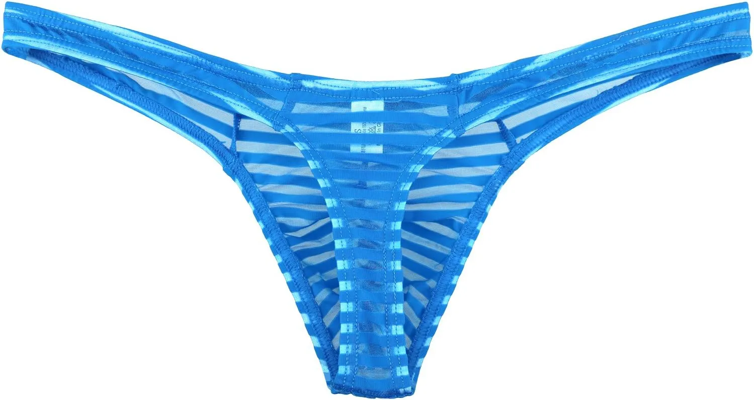 IKINGSKY Men's Sexy Transprant Thong Underwear Low Rise See Through Stretch Panties