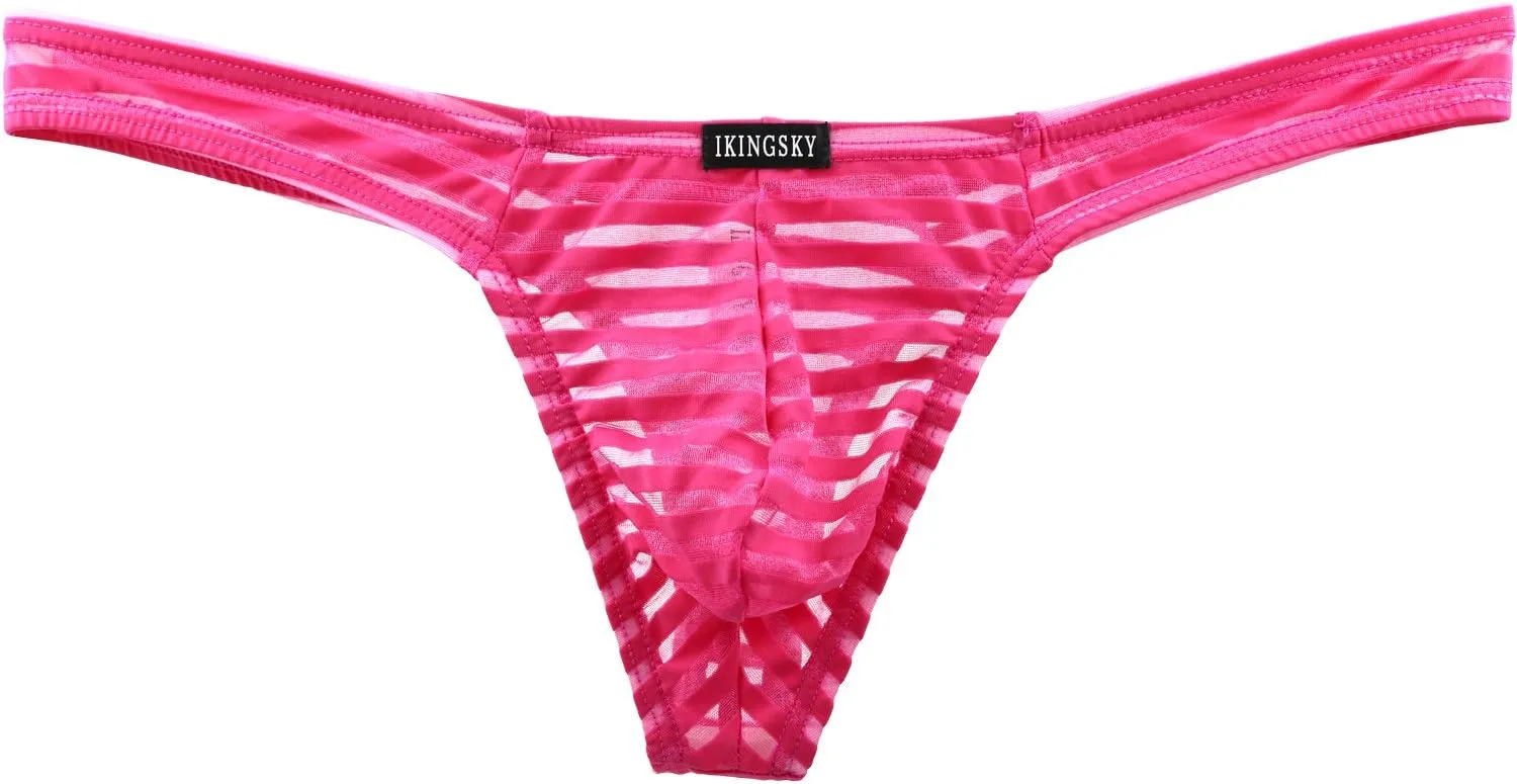 IKINGSKY Men's Sexy Transprant Thong Underwear Low Rise See Through Stretch Panties
