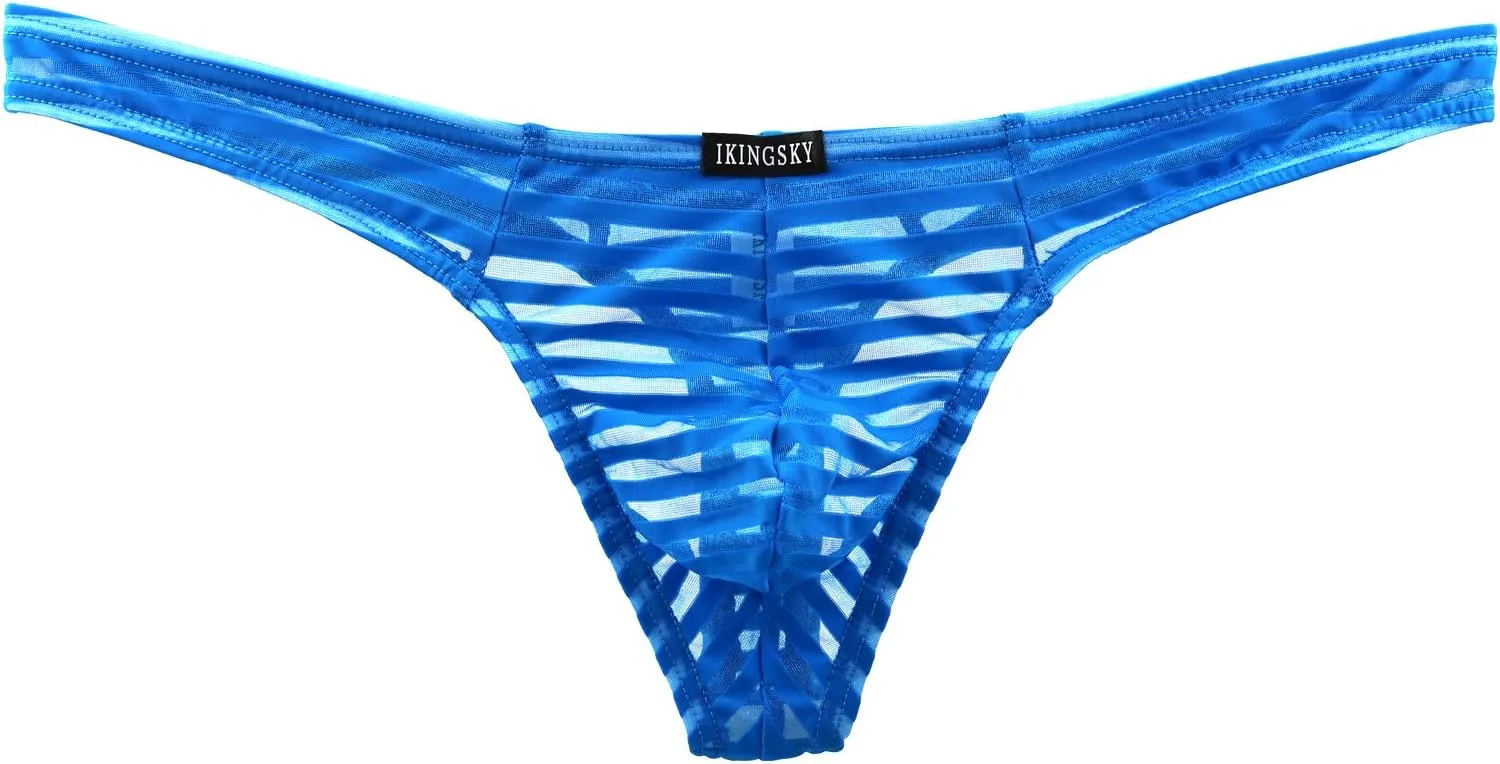 IKINGSKY Men's Sexy Transprant Thong Underwear Low Rise See Through Stretch Panties
