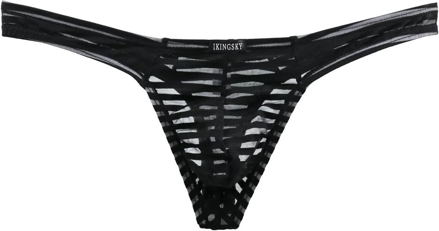 IKINGSKY Men's Sexy Transprant Thong Underwear Low Rise See Through Stretch Panties