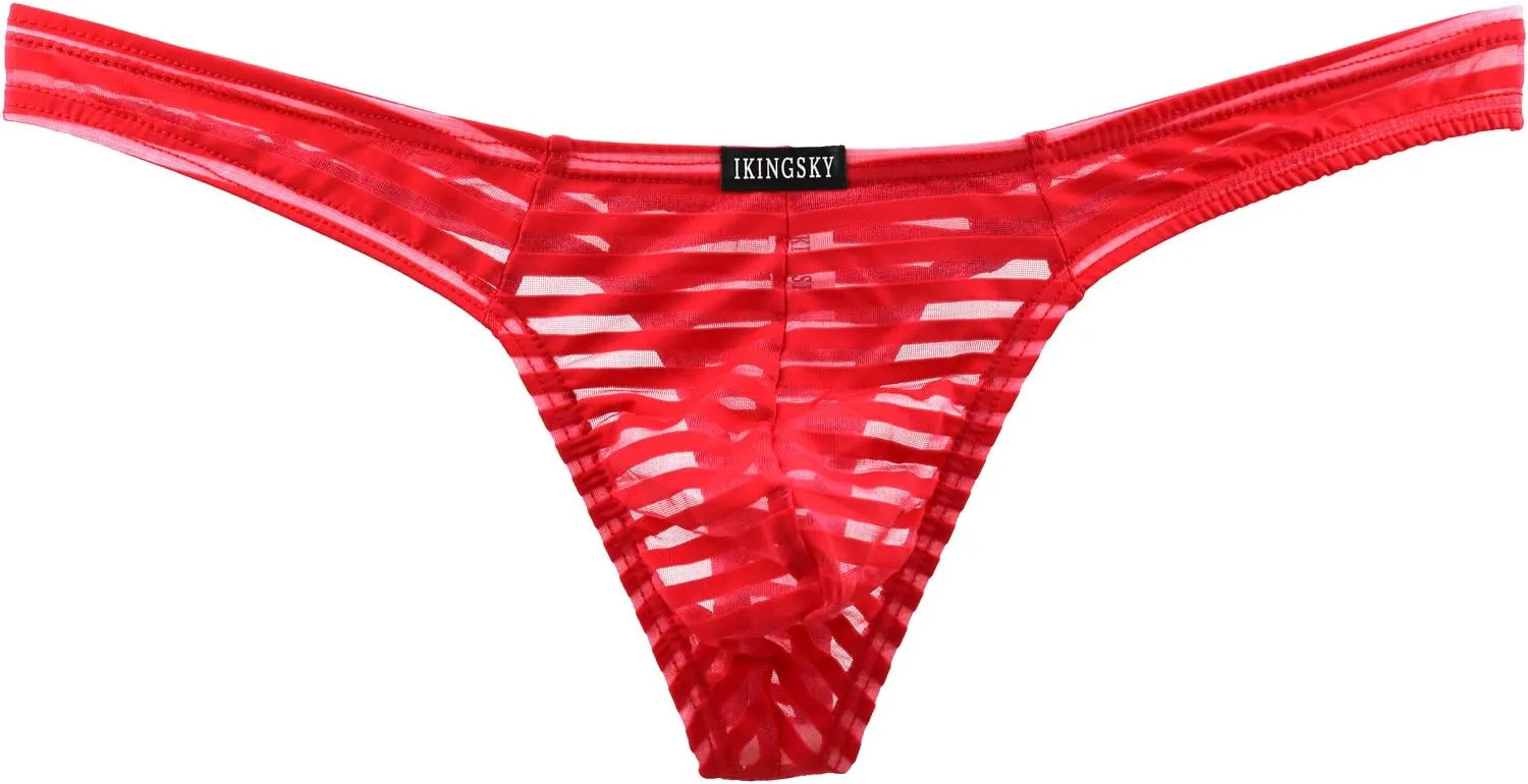 IKINGSKY Men's Sexy Transprant Thong Underwear Low Rise See Through Stretch Panties