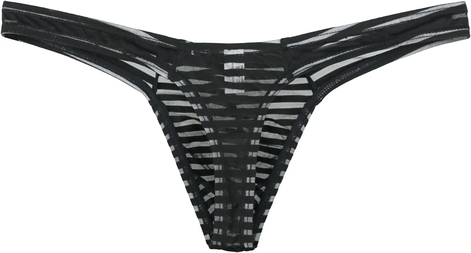 IKINGSKY Men's Sexy Transprant Thong Underwear Low Rise See Through Stretch Panties
